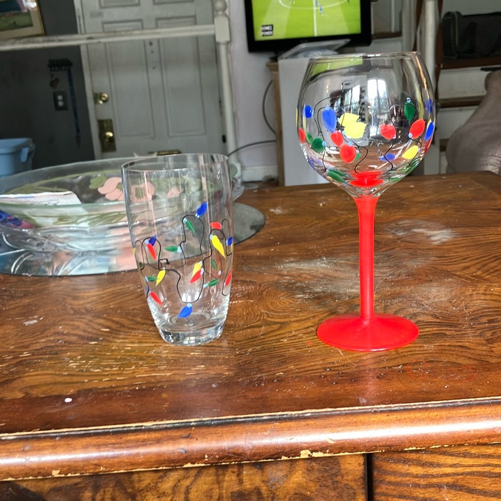 Colorful String Light Glass Tumbler and wine glass